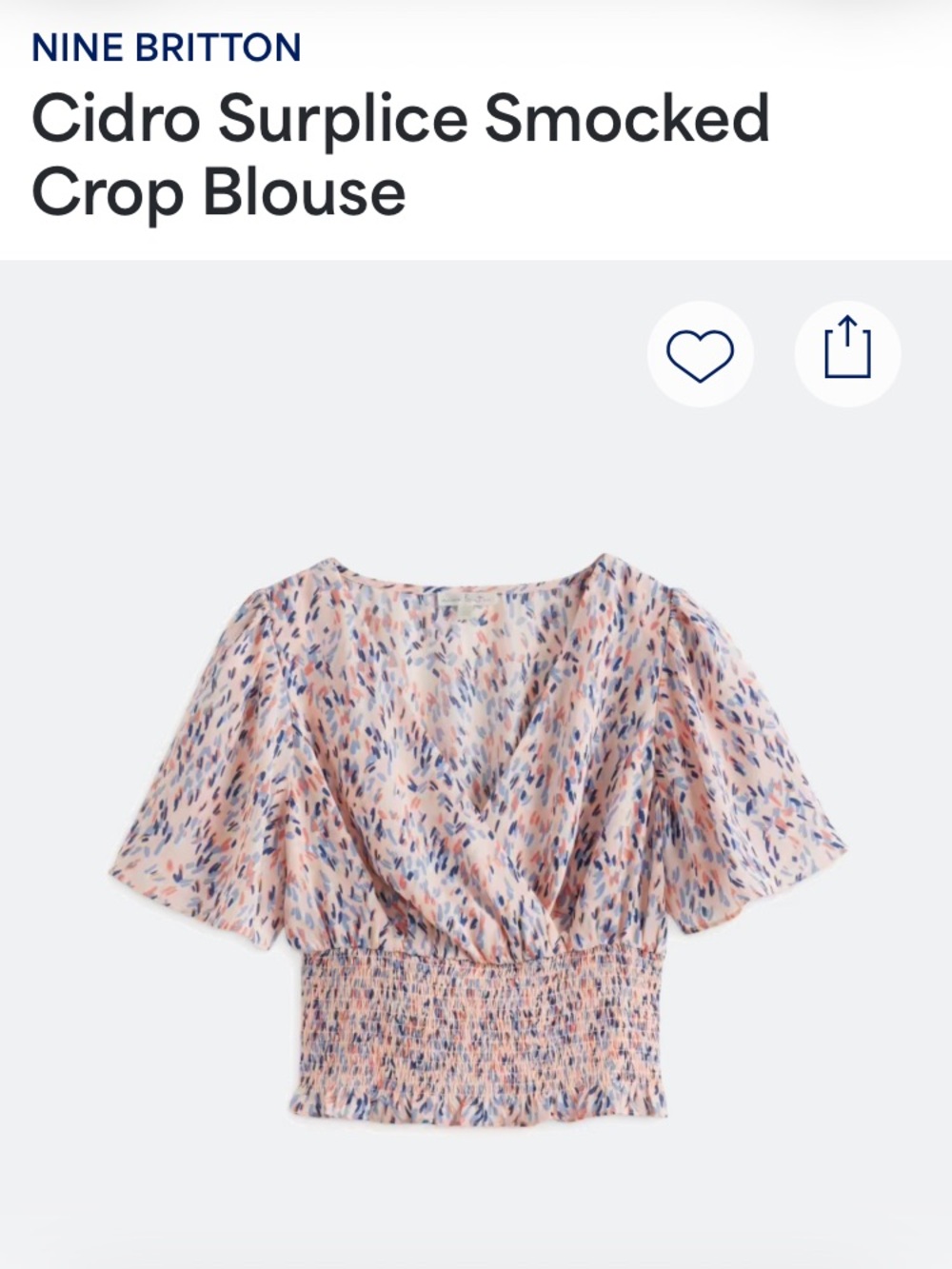 nine britton Pink Multi Surplice Smocked Crop Blouse